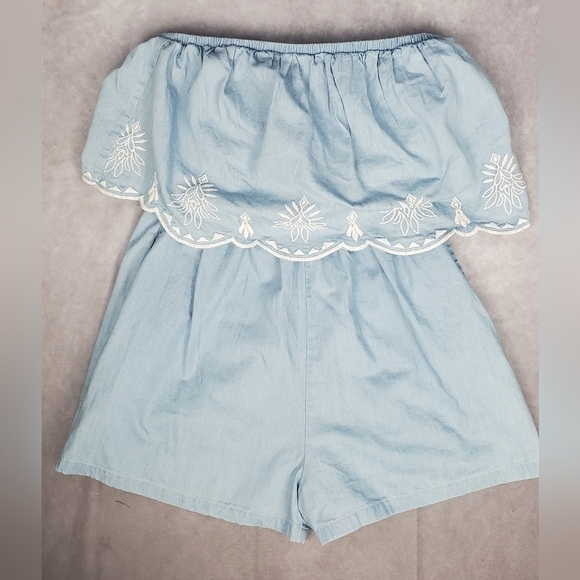 Japna embroidered Chambray tube top cotton Romper size M - Picture 1 of 9